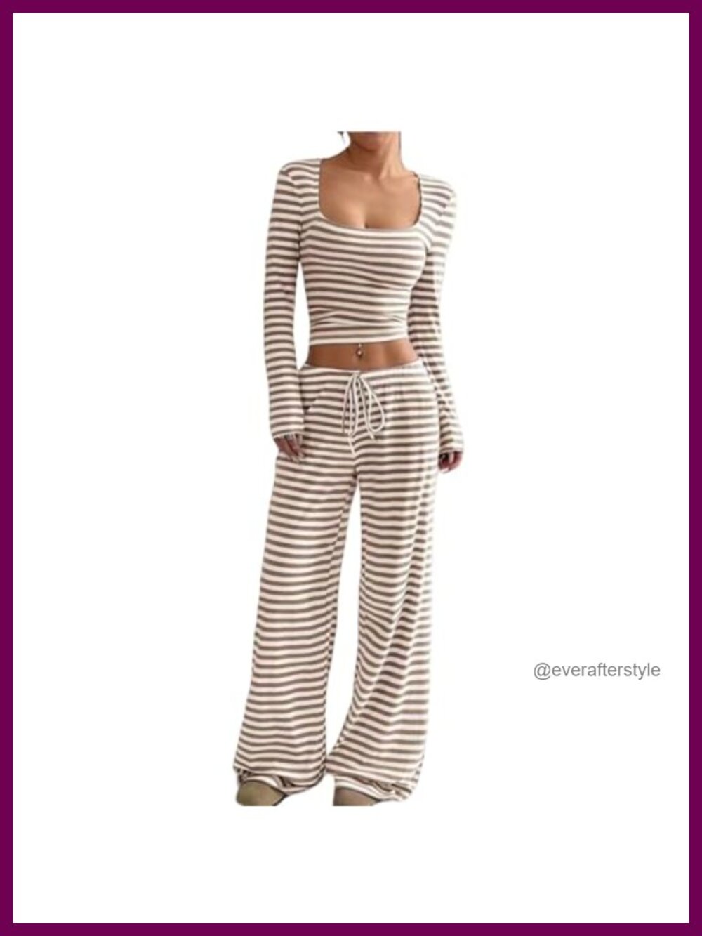 Womens Ribbed Knit Striped Lounge Set Crop Top Wide Leg Pants Y2K